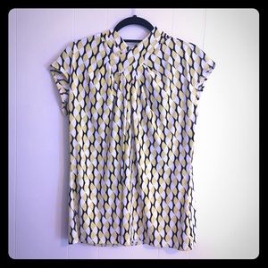 Mod print black & yellow sleeveless blouse